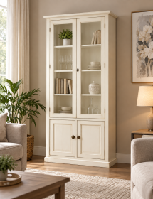 VETRINA CLASSICA IN LEGNO BIANCO ANTICATO 90X41X186H (1387)