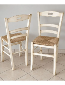 Tavolo Allungabile e Sedie con Seduta in paglia Bianco Anticato Shabby Arte Povera