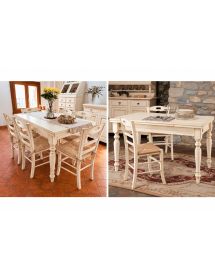 Tavolo Allungabile e Sedie con Seduta in paglia Bianco Anticato Shabby Arte Povera