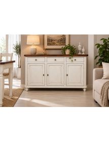 Madia Credenza Shabby chic bicolore in legno 3 porte 150x43x98