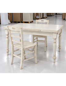 Tavolo Allungabile 120x80 con 4 Sedie con Seduta in Legno Bianco Anticato Shabby Arte Povera