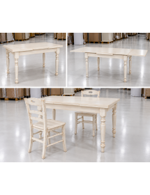 Tavolo Allungabile 120x80 con 4 Sedie con Seduta in Legno Bianco Anticato Shabby Arte Povera