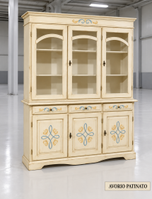 Cristalliera Classica 3 Porte in Legno - Decorata Vari Colori 156x42x205
