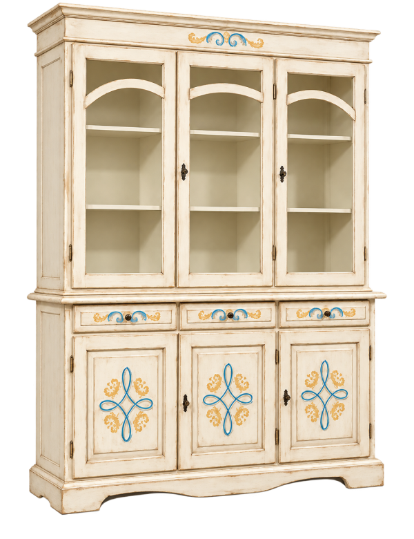 Cristalliera Classica 3 Porte in Legno - Decorata Vari Colori 156x42x205 vista frontale