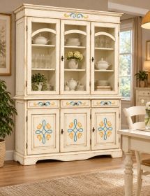 Cristalliera Classica 3 Porte in Legno - Decorata Vari Colori 156x42x205