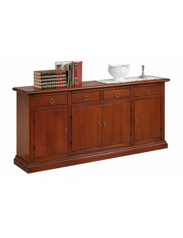 Credenza 4 porte arte povera legno noce vari colori 204X47X97 vista frontale