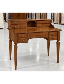 SCRIVANIA 13 CASSETTI IN LEGNO ARTE POVERA TINTA NOCE 120X57X104