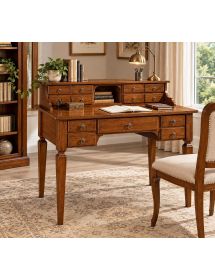 SCRIVANIA 13 CASSETTI IN LEGNO ARTE POVERA TINTA NOCE 120X57X104