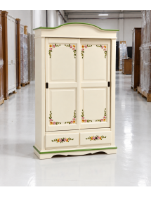Armadio 2 ante scorrevoli legno shabby bianco decorato filo verde 1...