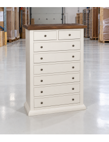 Cassettiera 8 cassetti in legno shabby bianco e noce 87x40X125