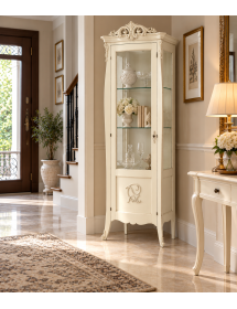 VETRINA IN LEGNO CLASSICA SHABBY 1 PORTA SX BIANCO 78X49X212
