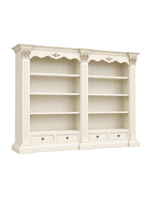 Libreria Classica in Legno Massello Parete Attrezzata bianco sporco 254x49x211 cm
