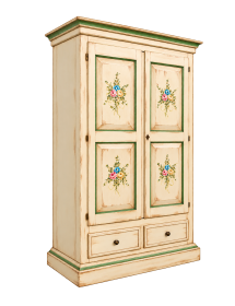 ARMADIO 2 PORTE IN LEGNO SHABBY AVORIO ANTICATO VERDE DECORI 125X61X200 vista frontale