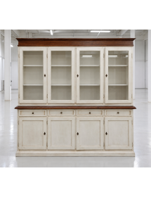Cristalliera 4 porte shabby legno bianco invecchiato noce 205X42X205