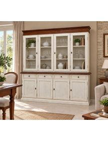 Cristalliera 4 porte shabby legno bianco invecchiato noce 205X42X205