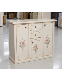 Credenza 3 porte 2 cassetti bianco anticato decori 100X39X85