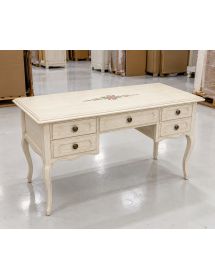 SCRIVANIA IN LEGNO AVORIO PATINATO CON DECORI L.130 P.60 H.79