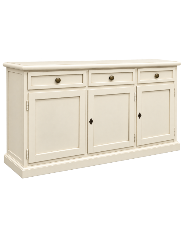 Madia Credenza Shabby Chic In Legno 3 Porte Avorio Patinato 156x42x85 (15F) vista frontale