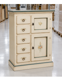 Credenza dispensa 2 porte 5 cassetti shabby bianco patinato decori ...
