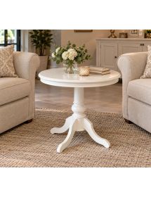 Tavolo tavolino rotondo classico legno bianco 80x80x78