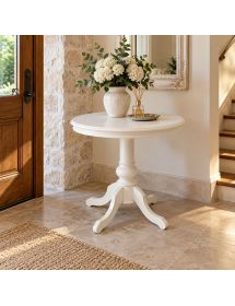 Tavolo tavolino rotondo classico legno bianco 80x80x78