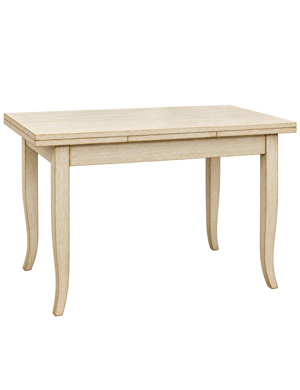 Tavolo rettangolare Allungabile Legno shabby bianco anticato 100x70 120x80 140x80 160x85 vista frontale
