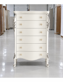 CASSETTIERA CLASSICA SAGOMATA 6 CASSETTI IN LEGNO BIANCO ARGENTO L.86 P.47 H.132