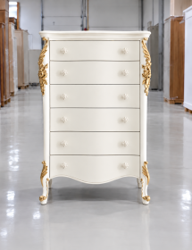 CASSETTIERA CLASSICA SAGOMATA 6 CASSETTI IN LEGNO BIANCO ARGENTO L.86 P.47 H.132