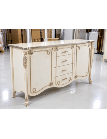Credenza in legno shabby con rilievo bianco anticato argento/oro 193x58x111