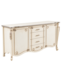 Credenza in legno shabby con rilievo bianco anticato argento/oro 193x58x111