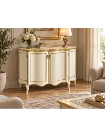 Credenza madia classica sagomata 2 porte legno avorio oro 124x38x90