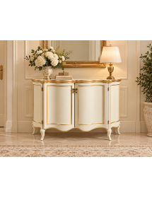 Credenza madia classica sagomata 2 porte legno avorio oro 124x38x90 vista frontale
