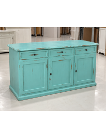 Madia credenza 3 porte legno shabby azzurro consumato 156x42x85