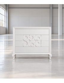 Cassettiera 4 cassetti legno frassino bianco decori intagliati 125x56x108
