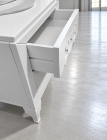Cassettiera 4 cassetti legno frassino bianco decori intagliati 125x56x108
