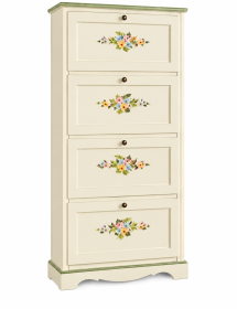 Scarpiera Classica 4 Ante Avorio con Profili e Decorazioni Verdi - L.79 P.30 H.170 vista frontale