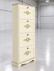 Scarpiera Classica 4 Ante Avorio con Profili e Decorazioni Verdi - L.79 P.30 H.170