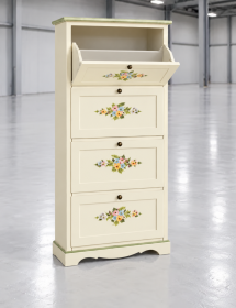 Scarpiera Classica 4 Ante Avorio con Profili e Decorazioni Verdi - L.79 P.30 H.170