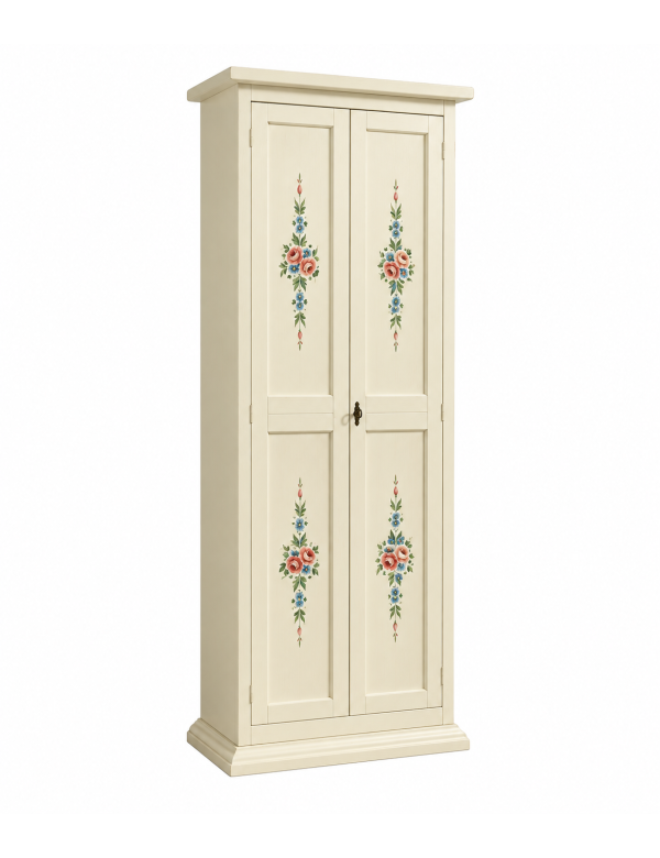 ARMADIETTO PORTA SCARPE LEGNO AVORIO E DECORI 77X45X193 vista frontale