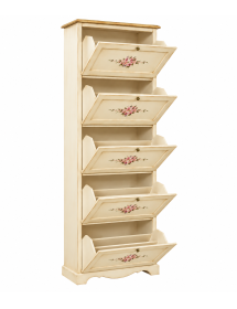 Scarpiera 5 ante ribalta legno shabby avorio anticato filo oro 79X30X210