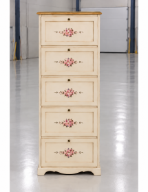 Scarpiera 5 ante ribalta legno shabby avorio anticato filo oro 79X3...