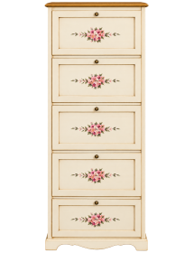 Scarpiera 5 ante ribalta legno shabby avorio anticato filo oro 79X30X210 vista frontale