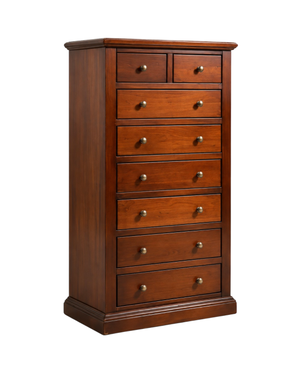 Cassettiera arte povera 8 cassetti in legno noce 66x40X129 vista frontale