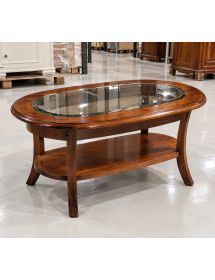 Tavolino ovale in pioppo e vetro tinta noce 110 cm