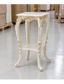 Tavolino Portafiori Barocco Laccato Avorio con Dettagli Foglia Oro 42x42x74 cm