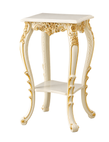 Tavolino Portafiori Barocco Laccato Avorio con Dettagli Foglia Oro 42x42x74 cm