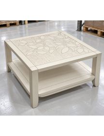 TAVOLINO CON DECORO FOGLIA LEGNO MASSELLO VARI COLORI 70X70X40
