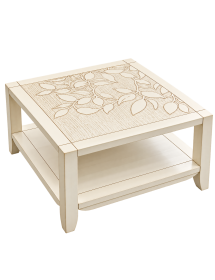 TAVOLINO CON DECORO FOGLIA LEGNO MASSELLO VARI COLORI 70X70X40