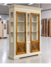 VETRINA 2 PORTE IN LEGNO CLASSICA AVORIO NOCE 146X53X213