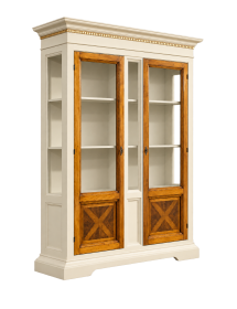 VETRINA 2 PORTE IN LEGNO CLASSICA AVORIO NOCE 146X53X213